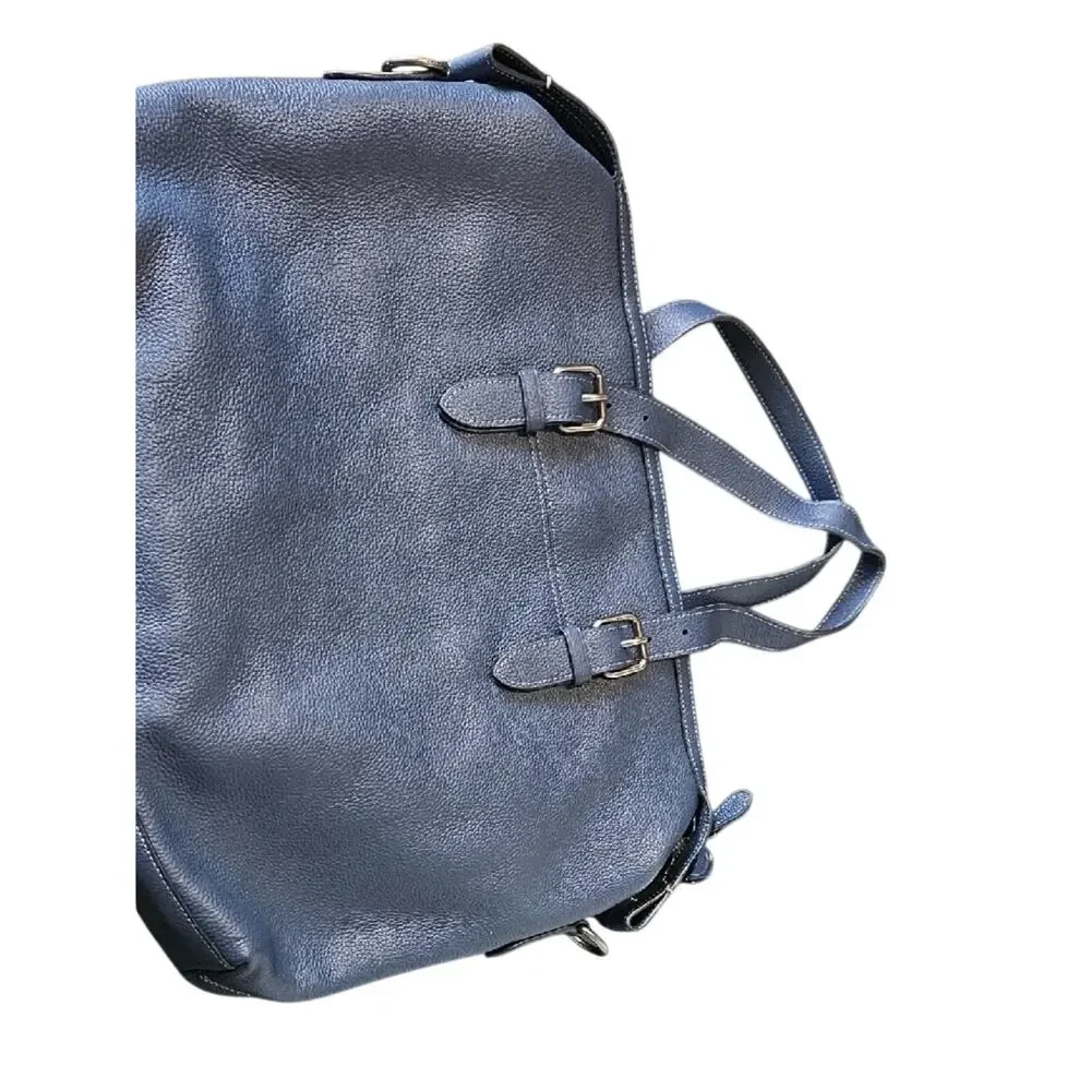 Coach Navy Blue Pebbled Leather Tote with Buckle Straps